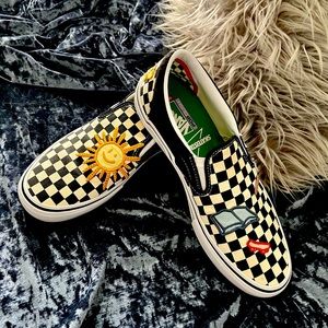 Vans Skateistan Slip-On Skate Shoe Black and White Checks with Patches Size 11.5